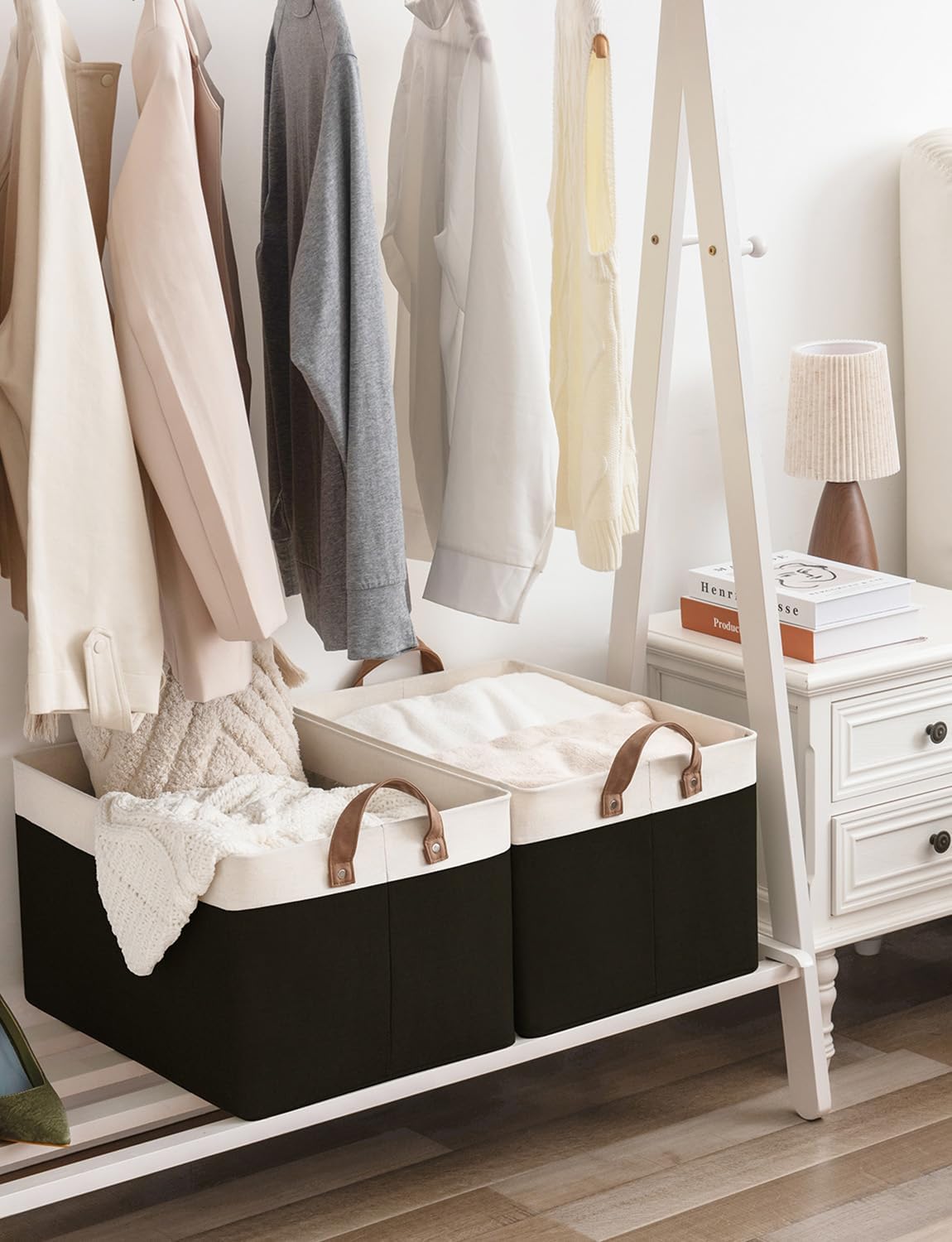 StorageWorks Storage Bins, Fabric Storage Bins for Shelves, Extra Large Storage Baskets with Metal