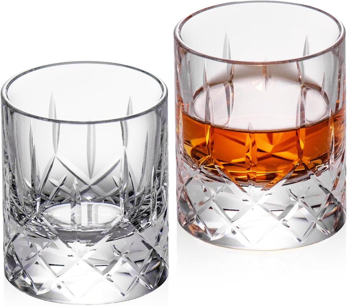 KAMMAK Crystal Whiskey Glasses Set of 2, Handcrafted 2.03oz Old Fashioned Glasses Stemless, Luxury