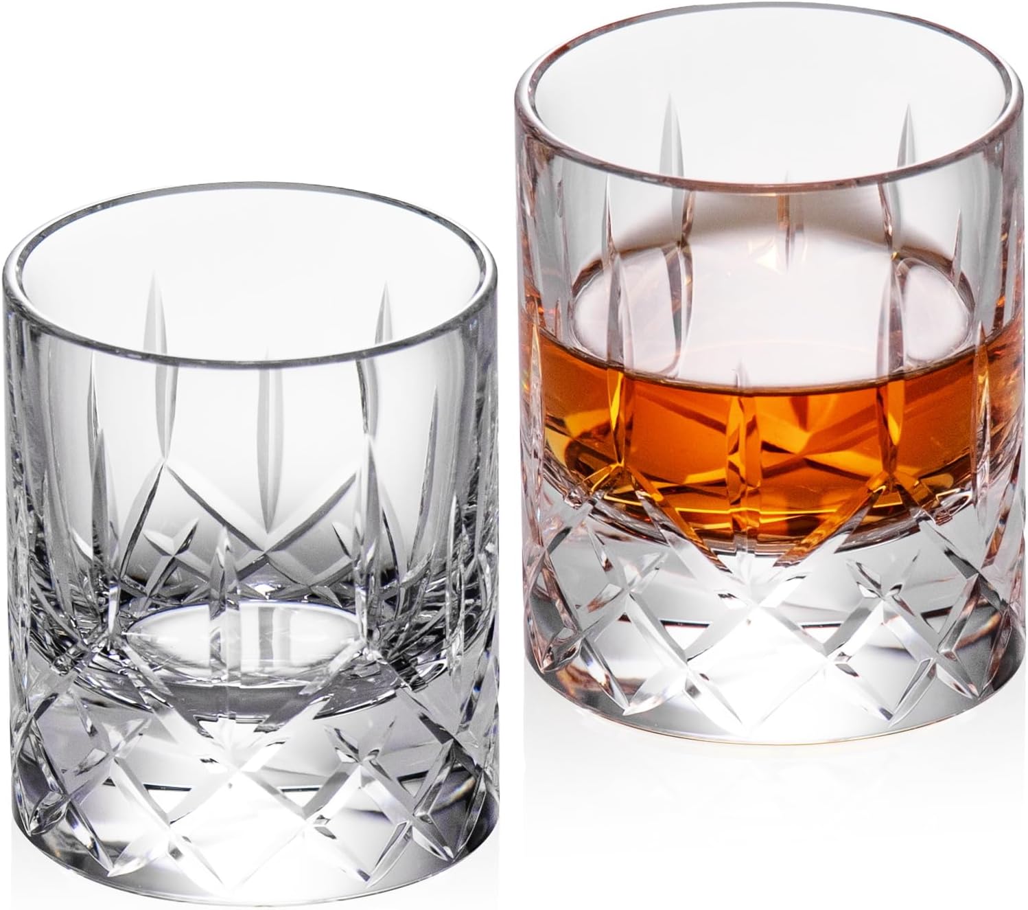 KAMMAK Crystal Whiskey Glasses Set of 2, Handcrafted 2.03oz Old Fashioned Glasses Stemless, Luxury