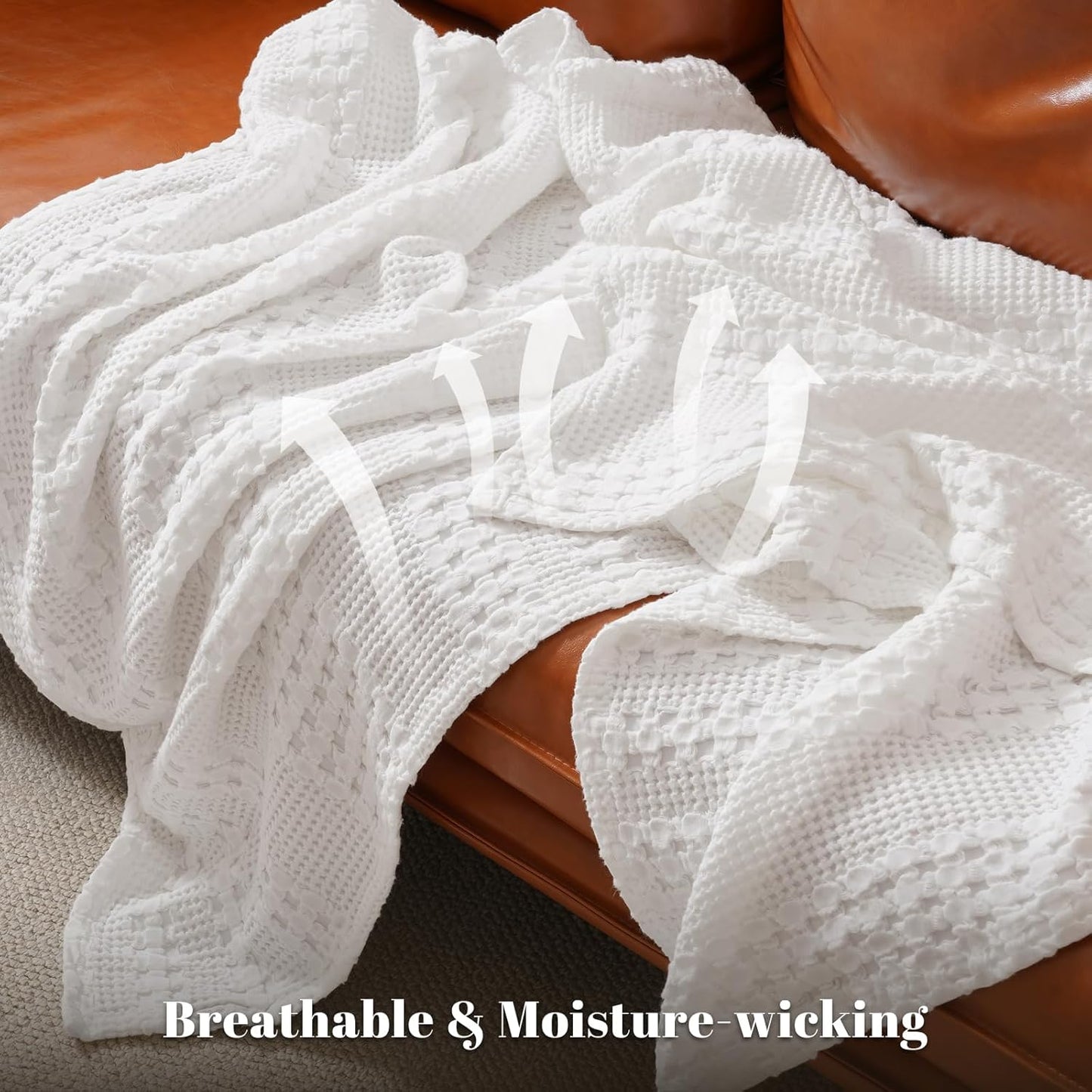 PHF 100% Cotton Waffle Weave Blanket King Size, Soft Lightweight Breathable Cozy Summer Blankets
