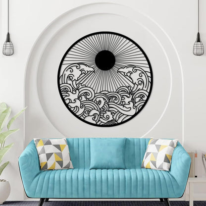 flyoak Metal Sun Wall Decor Outdoor, Sunrise Metal Wall Art, Metal Wave Wall Art, Sunrise and Wave