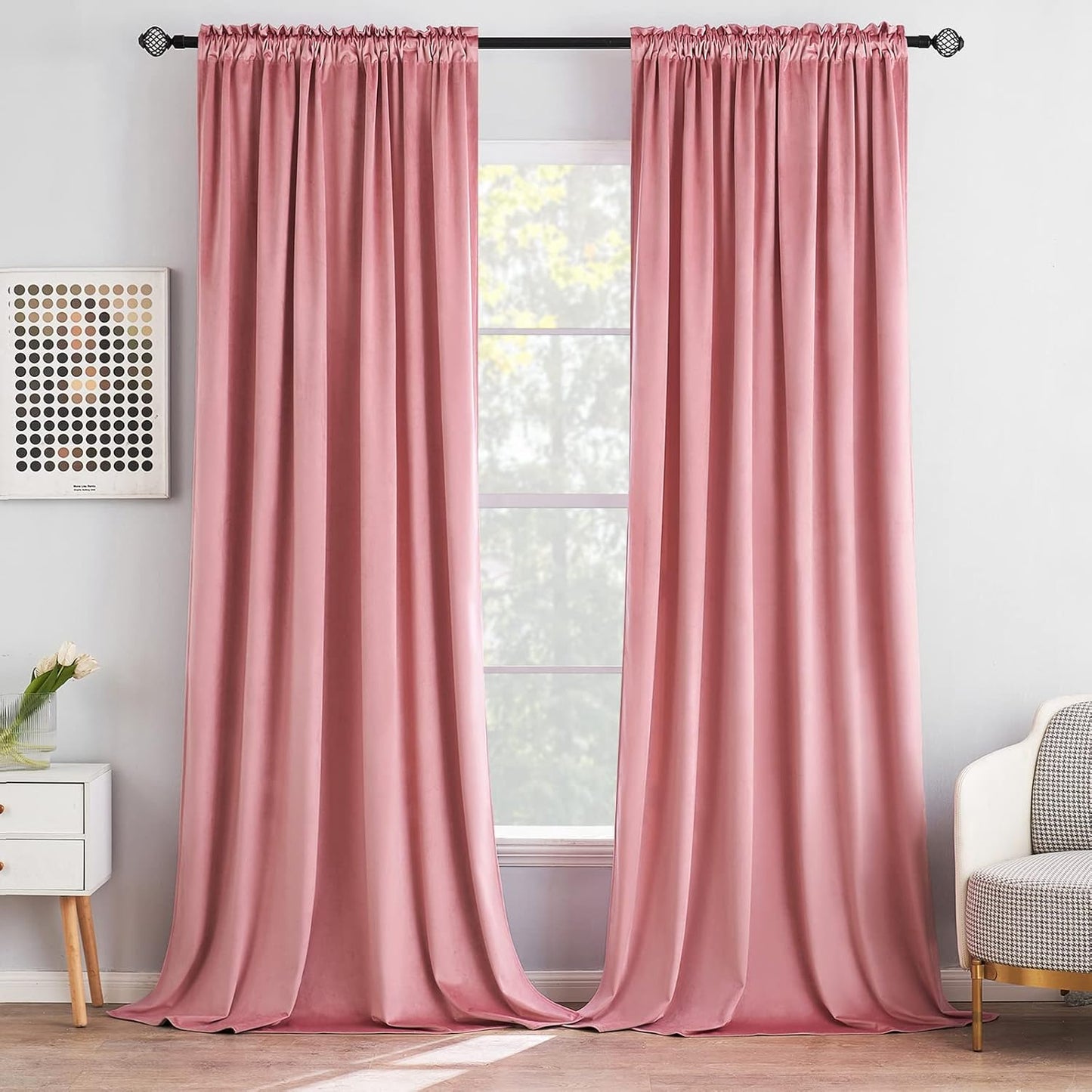 MIULEE Blush Pink Velvet Curtains Thermal Insulated Blackout Curtain Drapes for Bedroom Living Room