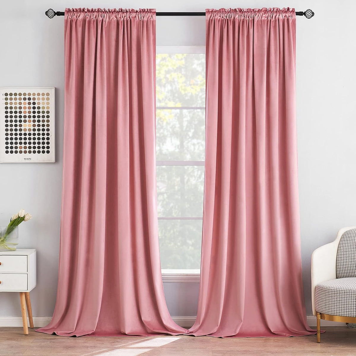 MIULEE Blush Pink Velvet Curtains Thermal Insulated Blackout Curtain Drapes for Bedroom Living Room