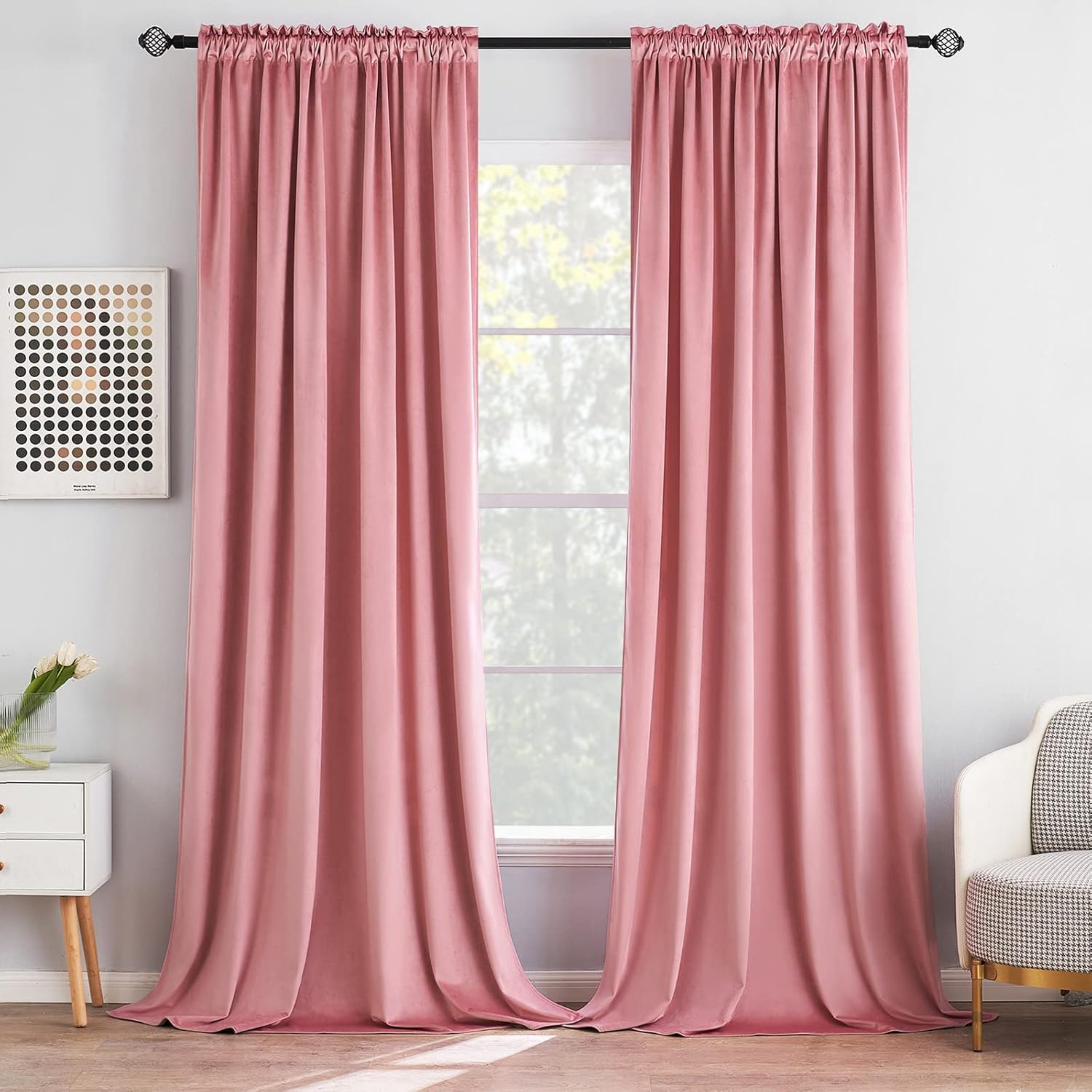 MIULEE Blush Pink Velvet Curtains Thermal Insulated Blackout Curtain Drapes for Bedroom Living Room