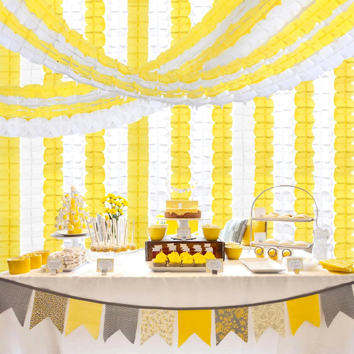 White-Yellow Party-Decorations Streamers Garland - 157Ft Four-Leaf Clover Hanging Banner,Wedding