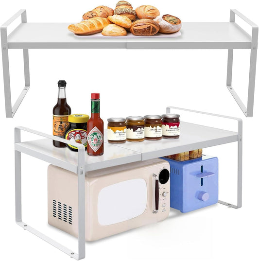 Adjustable Kitchen Shelf Organizer 9", (2 Pack) Heavy-Duty Cabinet Shelves for Countertop, Pantry &
