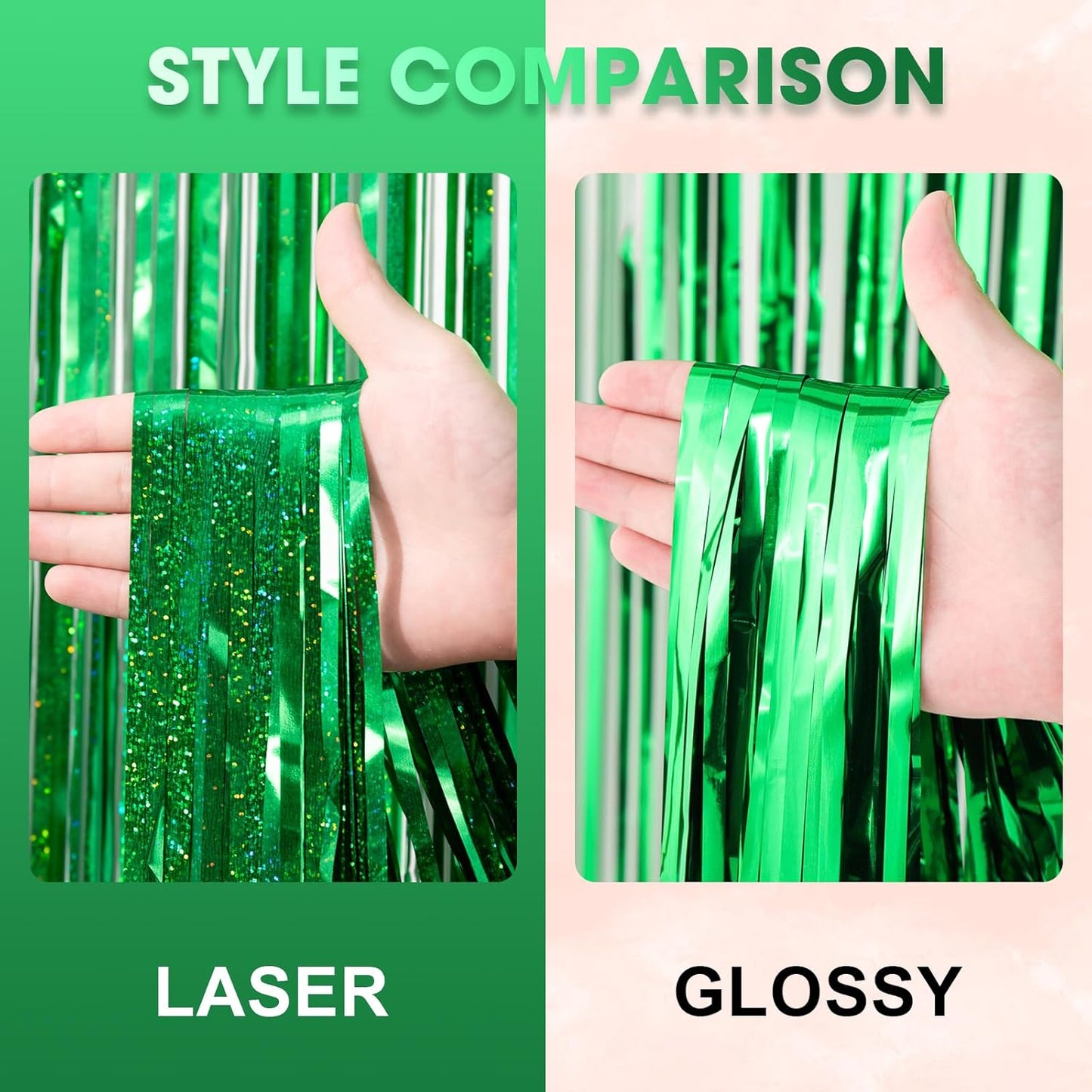 3 Pack 3.3 x 8.2 ft Laser Green Foil Fringe Backdrop Curtains, Tinsel Streamers Birthday Party