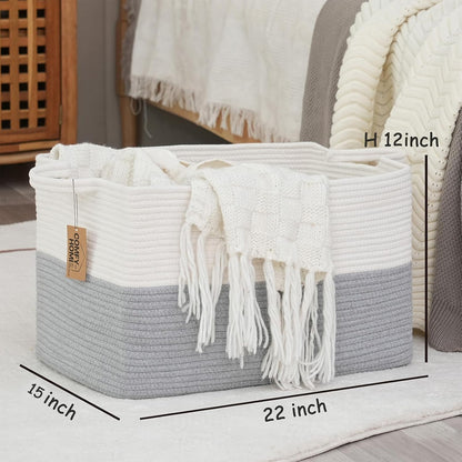 COMFY-HOMI Large Rectangle Laundry Storage Basket | Cotton Rope Woven, Organizing with Handle |