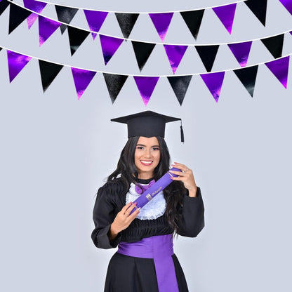 Purple and Black Party Decorations Metallic Fabric Triangle Pennant Banner Flag Bunting Garland for