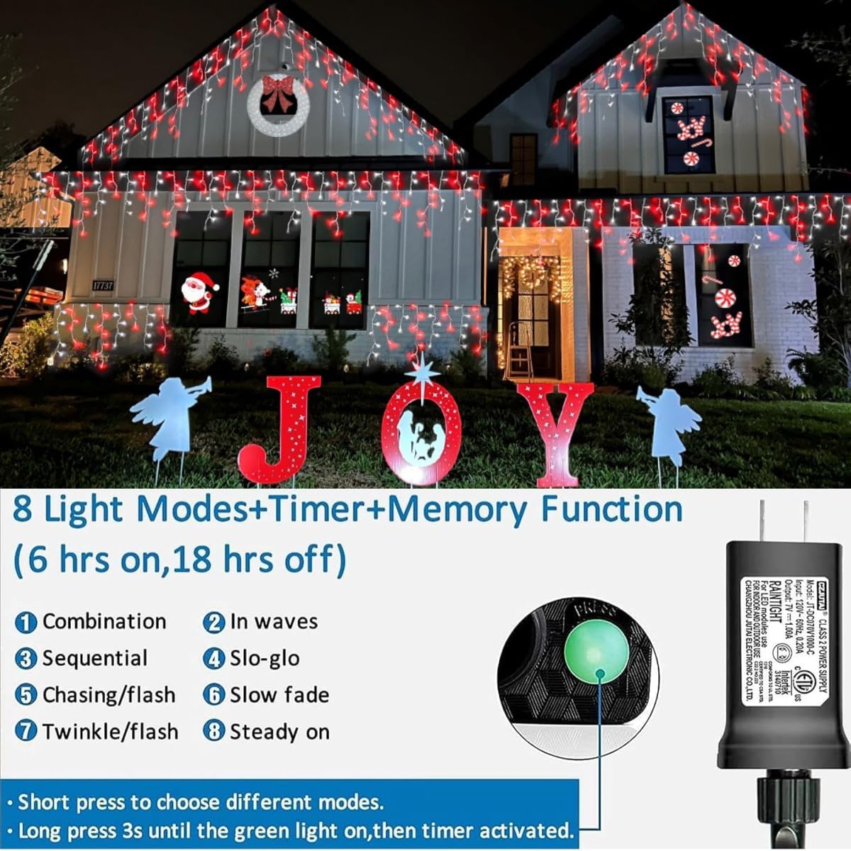 YEGUO 33ft 400 LED Red and White Icicle Lights Outdoor Waterproof, 80 Drops Icicle String Lights
