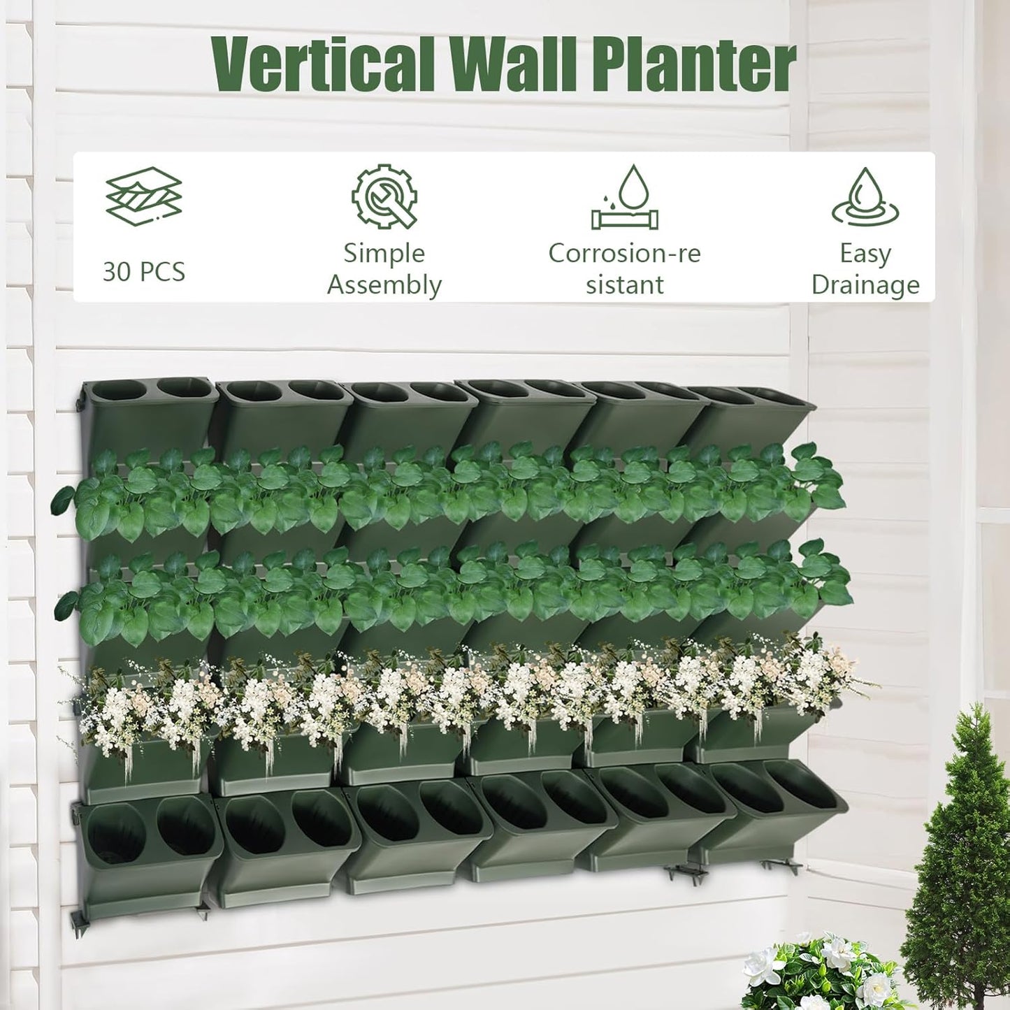 JOMCYDM Vertical Planter with 30 Pockets Wall Mounted Planter Living Wall Planter Indoor Outdoor