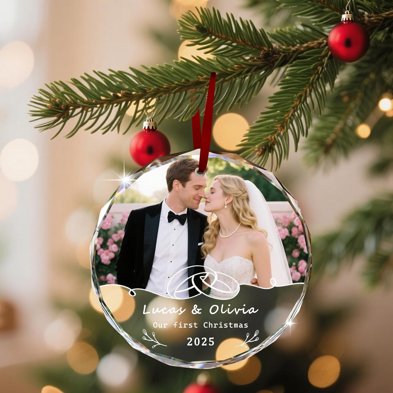 Custom Christmas Ornament Glass-Personalized Christmas Ornaments with Photo/Name/Date/Text,Wedding