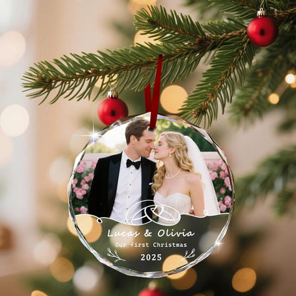 Custom Christmas Ornament Glass-Personalized Christmas Ornaments with Photo/Name/Date/Text,Wedding