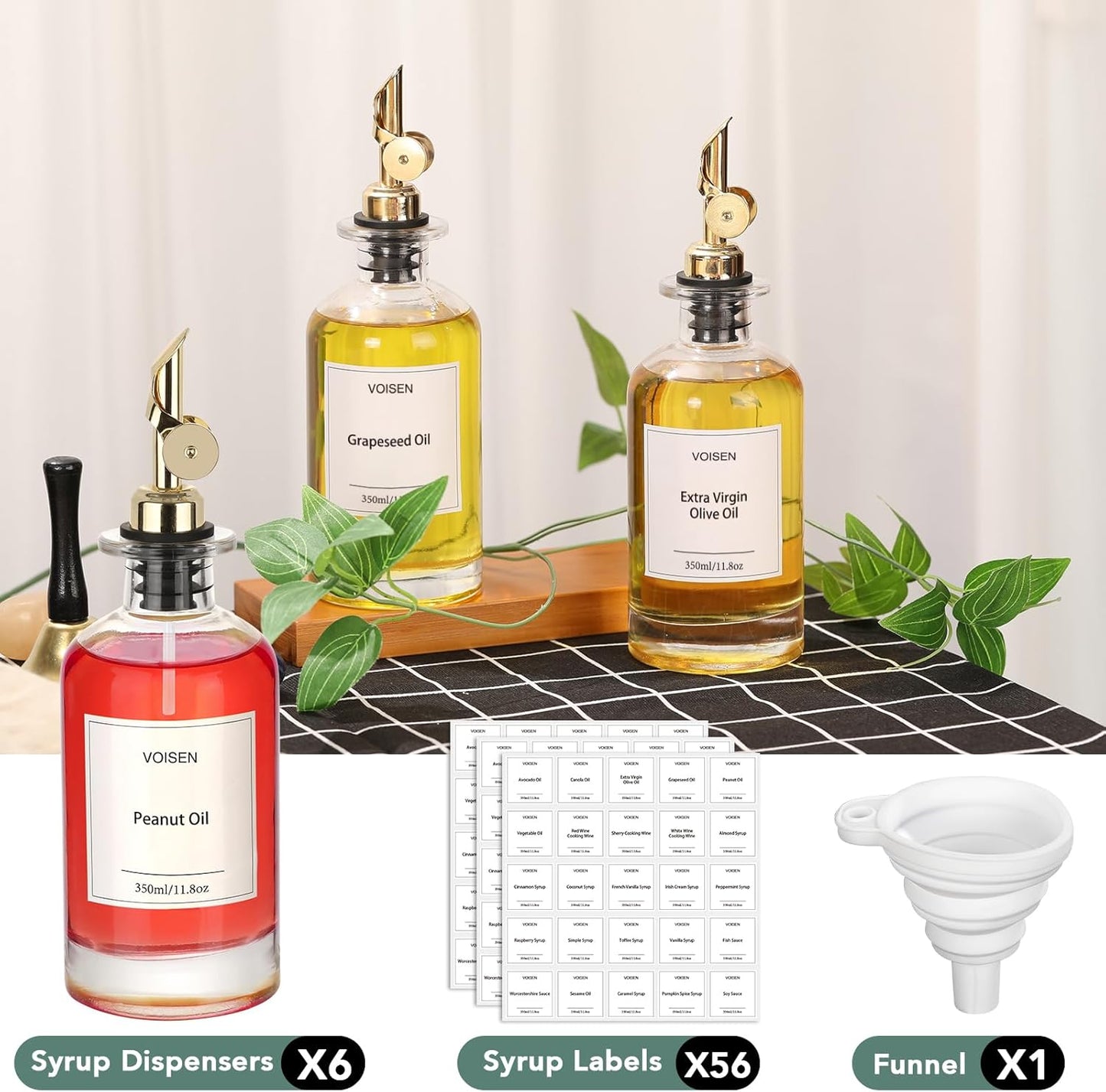VOISEN Olive Oil Dispenser Bottle for Kitchen, Glass Oil Bottle Set of 6, Coffee Syrup