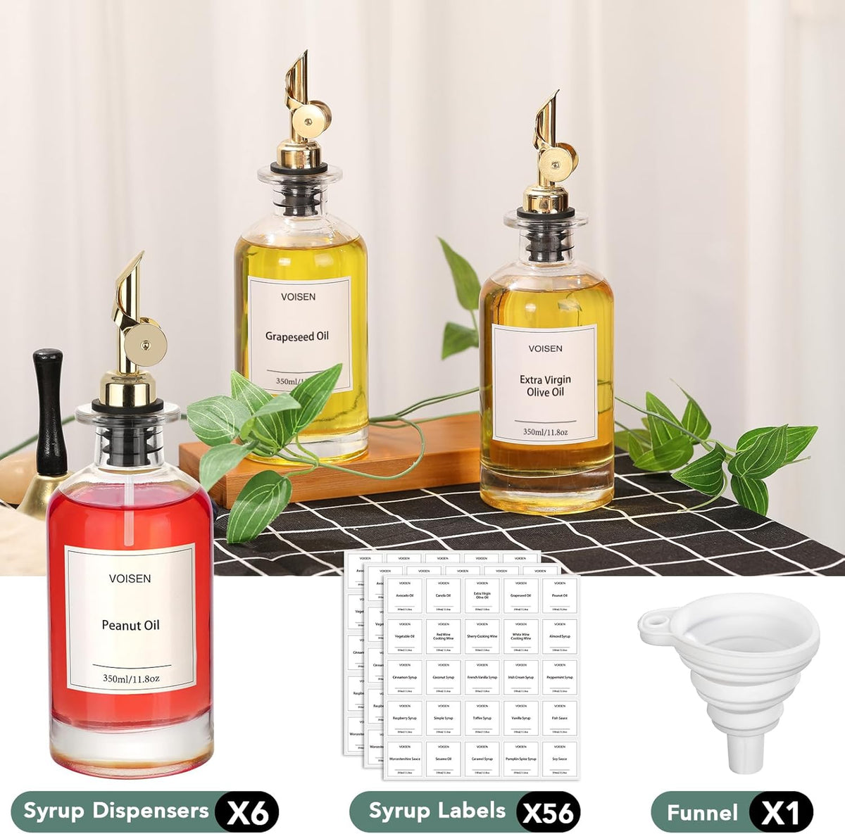 VOISEN Olive Oil Dispenser Bottle for Kitchen, Glass Oil Bottle Set of 6, Coffee Syrup