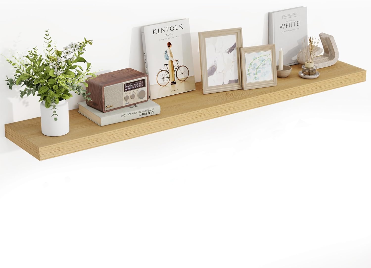 55 Inch Floating Shelves, 3D Textured Wood Grain, 55"x9.25"x1.5" Inch Deep Floating Shelves for