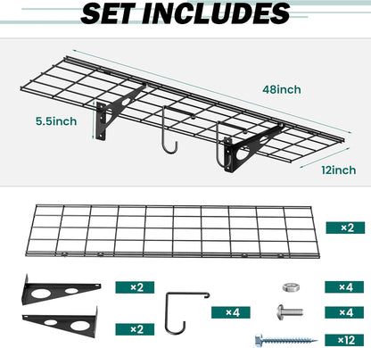 EVERHANGER Garage Wall Shelves, 12 X 48 Inch Wall Mounted Storage Shelves, Heavy Duty Metal