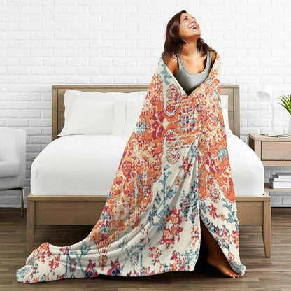 HGOD DESIGNS Carpet Pattern Throw Blanket Boho Style Ethnic Design Orange Blue Soft Blankets and