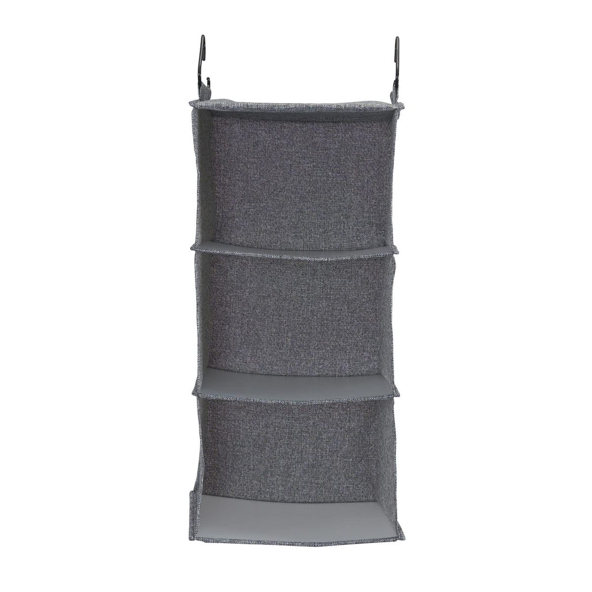 Household Essentials 3‑Shelf Hanging Closet Organizer with Hooks in Poly Linen and PEVA Shelving