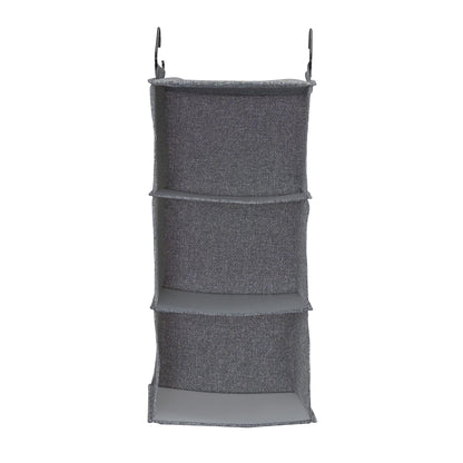 Household Essentials 3‑Shelf Hanging Closet Organizer with Hooks in Poly Linen and PEVA Shelving