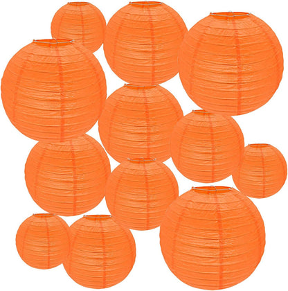 12Pcs Round Paper Lanterns Assorted Sizes (6" 8" 10" 12") for Home Decor, Restaurant, Church