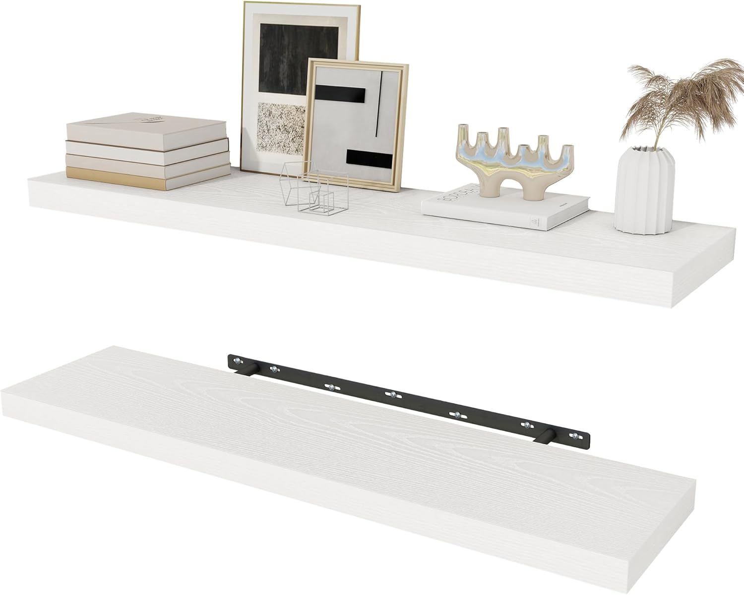 Fun Memories White Floating Shelves 36 Inch Long, Rustic Farmhouse Bathroom Shelves Over Toliet, 36