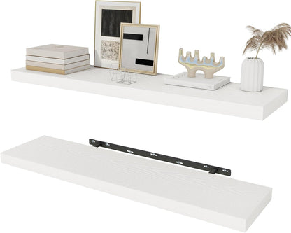 Fun Memories White Floating Shelves 36 Inch Long, Rustic Farmhouse Bathroom Shelves Over Toliet, 36
