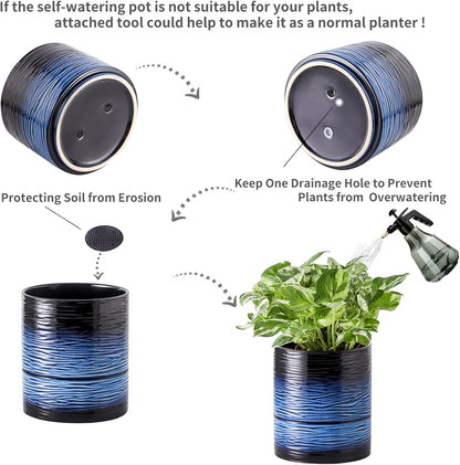 Nihow Self Watering Plant Pot: 6 Inch Ceramic Planter with Drainage Hole & Water Storage Plus for