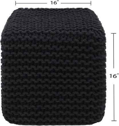 REDEARTH Cube Pouf Foot Stool Ottoman - Hand Knitted Poof - Cord Boho Pouffe - Home Décor - Stuffed