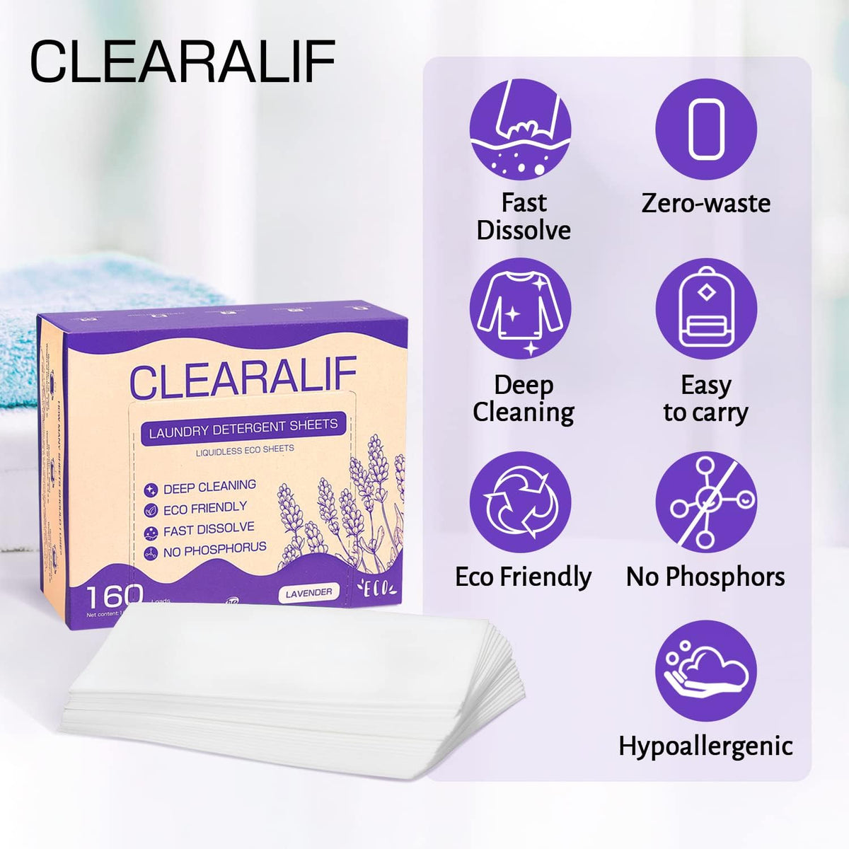 CLEARALIF Laundry Detergent Sheets, Lavender,Up to 480 Loads - Great For Travel,Apartments