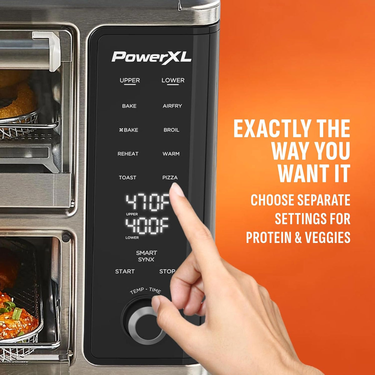 PowerXL SmartSynx Dual Door Oven, 8 Quick-Touch Cooking Presets including Air Fry, Toast, Bake