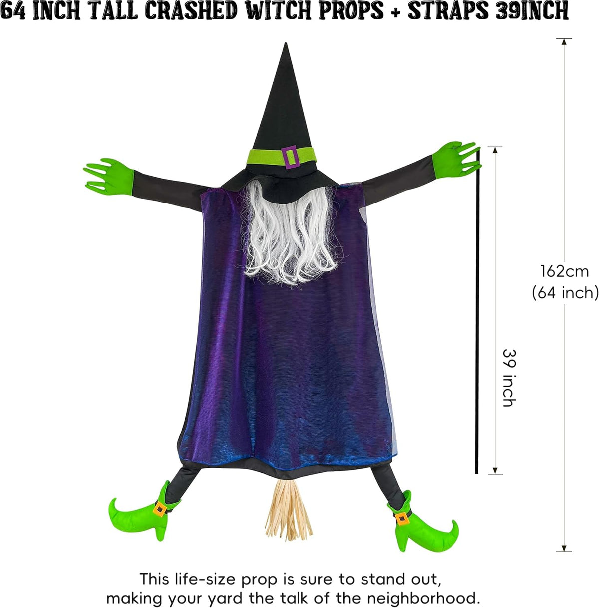 POPGIFTU 64" Large Crashing Witch into Tree Halloween Outdoor Decoration – Funny Flying Witch Yard
