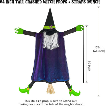 POPGIFTU 64" Large Crashing Witch into Tree Halloween Outdoor Decoration – Funny Flying Witch Yard
