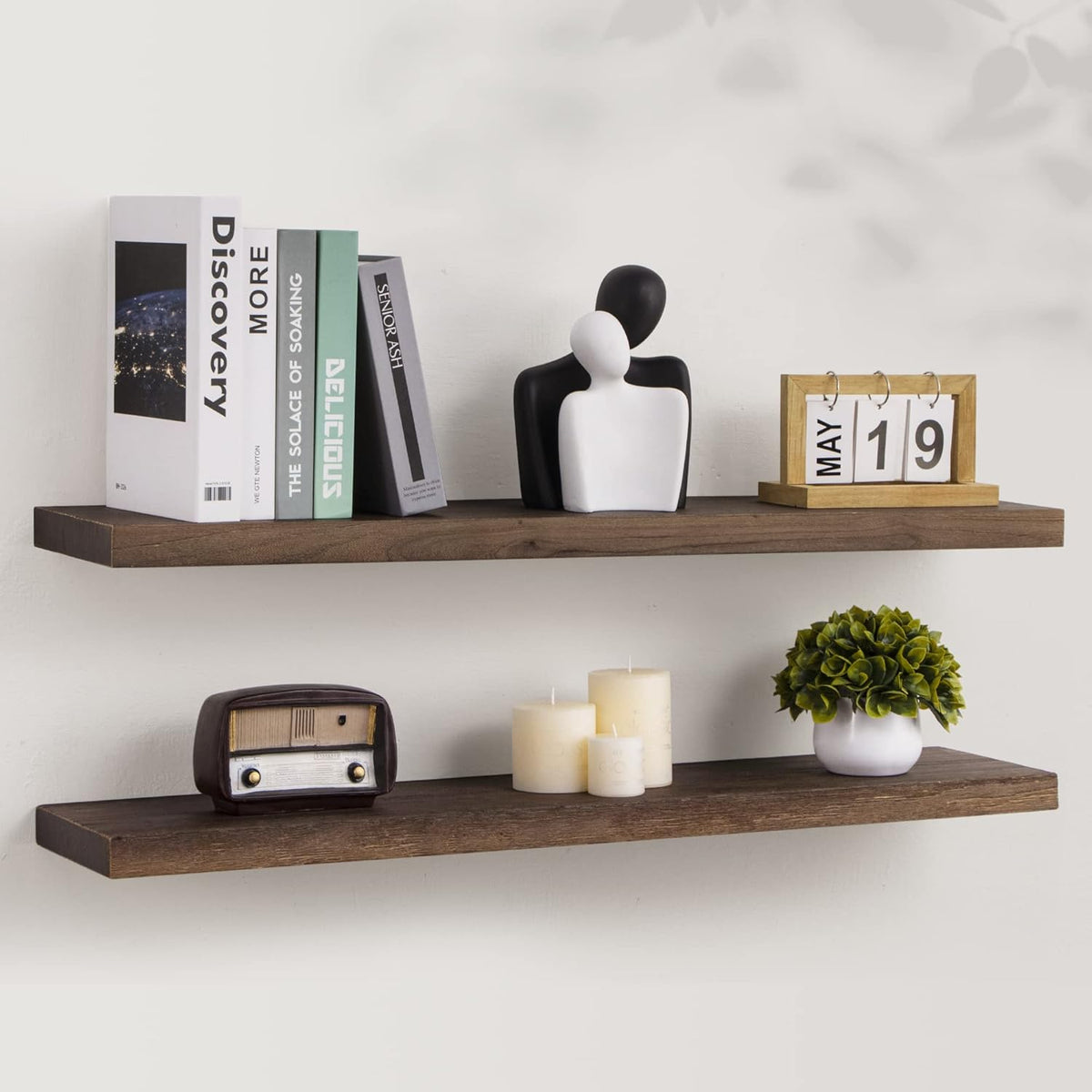 Axeman Floating Shelves for Wall, 8 Inch Deep Rustic Solid Elm Wood Wall Shelves for Storage, Wall