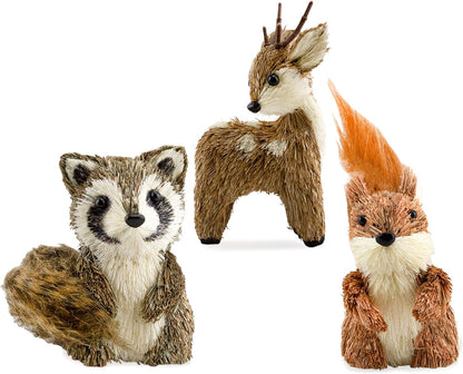 AuldHome Design Woodland Friends Figurines (Set of 3, Deer/Raccoon/Squirrel); Forest Animals Decor