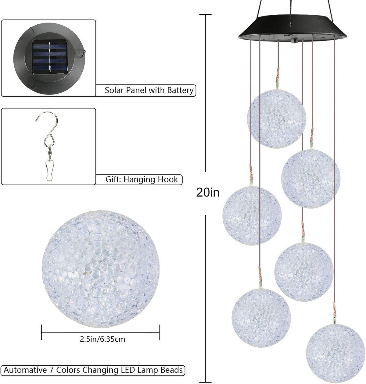 Toodour Solar Wind Chime, Color Changing Ball Wind Chimes, LED Decorative Mobile, Gifts for Mom