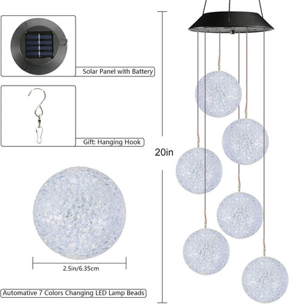 Toodour Solar Wind Chime, Color Changing Ball Wind Chimes, LED Decorative Mobile, Gifts for Mom