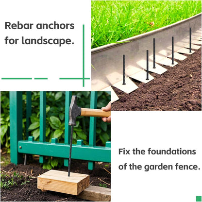 Rebar Stakes 16 Inch, 10 Pack Ground Stakes Heavy Duty with Chisel Point, Straight Metal Stakes for