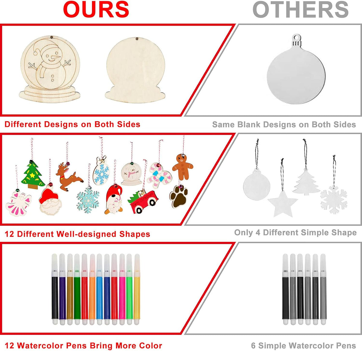GUDELAK 60PCS DIY Wooden Christmas Ornaments, 12 Styles Christmas Crafts for Kids Adults with