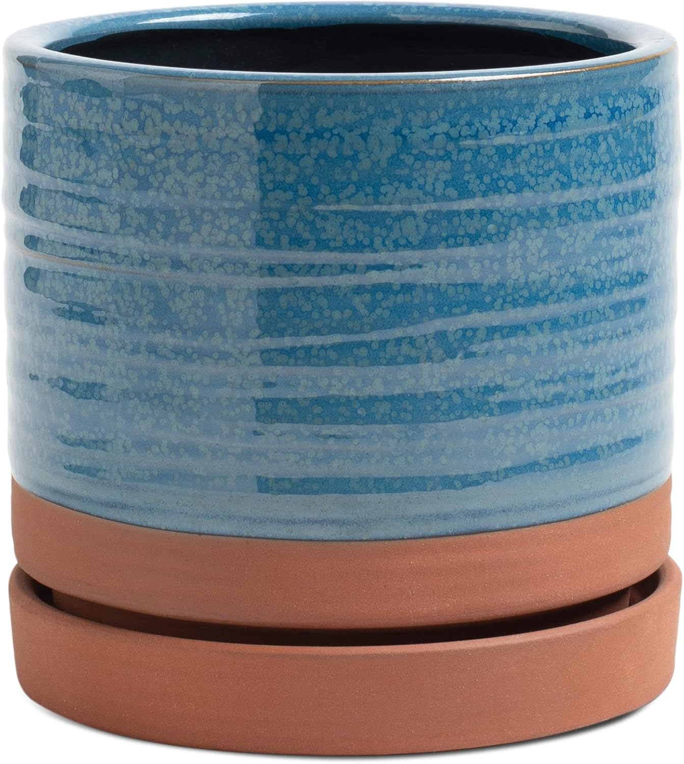 6 Inch Plant Pots, Ceramic Planter Pot with Drainage Hole & Saucer, Indoor/Outdoor Cylinder Round