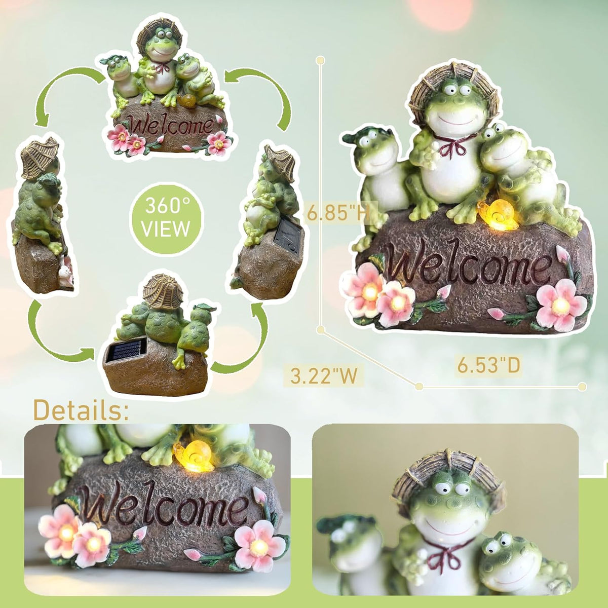 Funny Frog Statues For Garden - 7'' Mothe & Sons Solar Frog Garden Decor Frog Garden Statue For