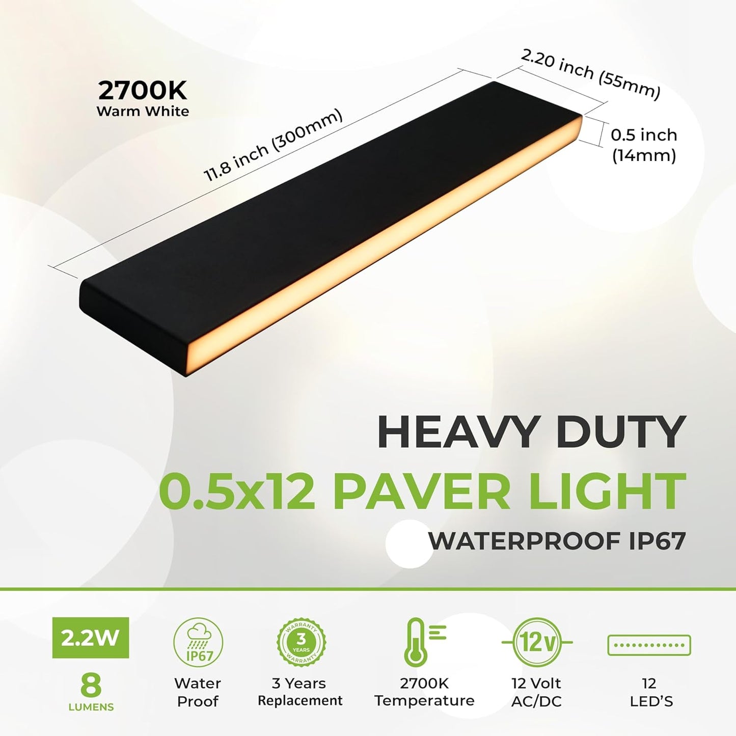 LUMENGY Paver Light Slim 0.5x12 Inch (0.55 x 11.8) Glare-Free Steel Lighting for Pavers, Brick