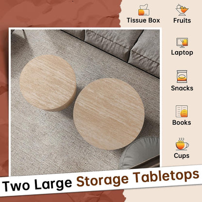 Round Nesting Coffee Table Set of 2 Modern Small Round Coffee Table Travertine Side Table Small End