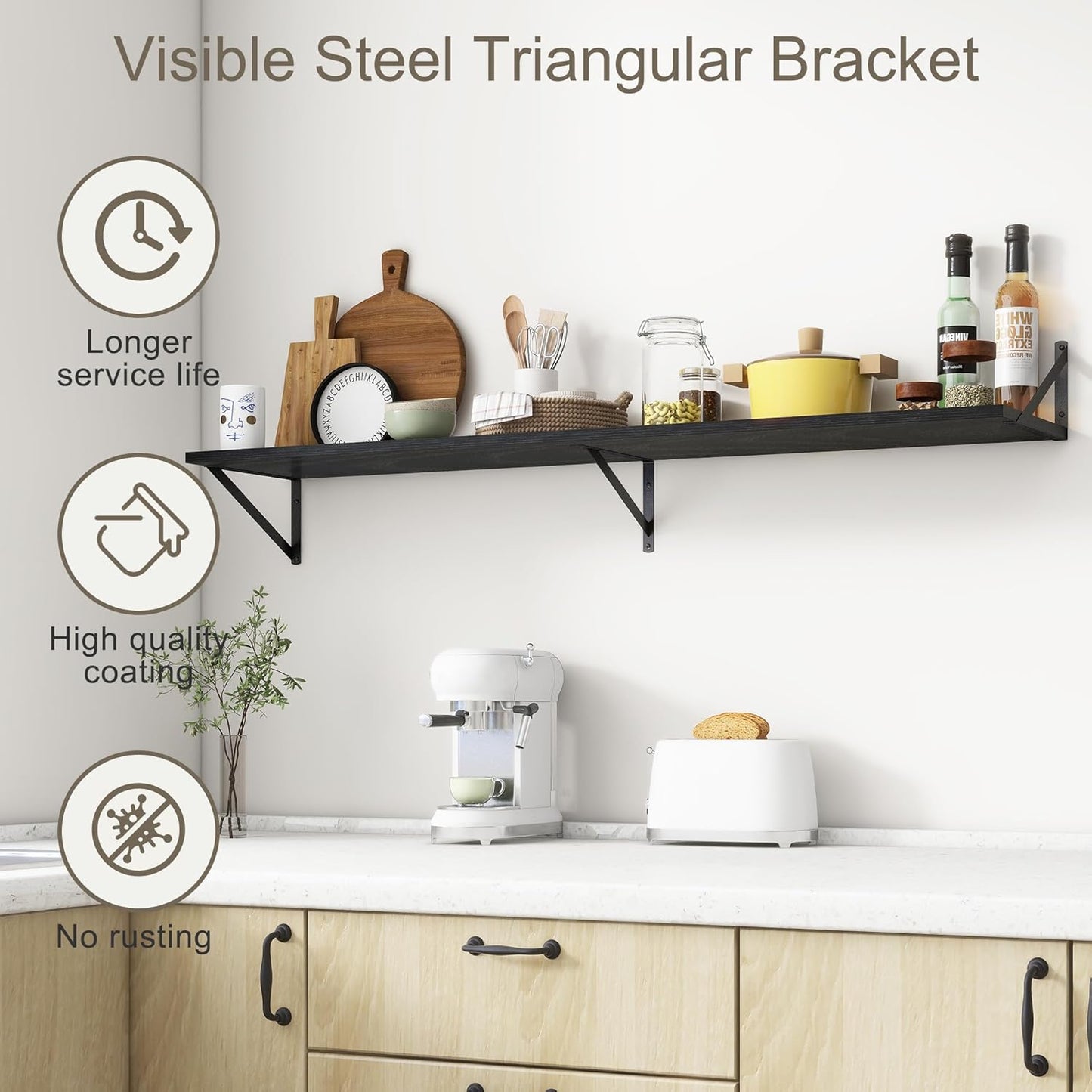 Fun Memories Deep Floating Shelves, 55W x 12D Floating Shelves for Wall, Wood Black Floating Shelf