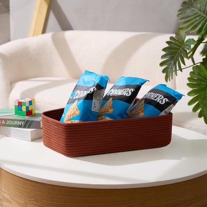 Large Shallow Organizing Baskets 15x11x5.1 Inches - Rope Woven Storage Bins for Bathroom, Shelves