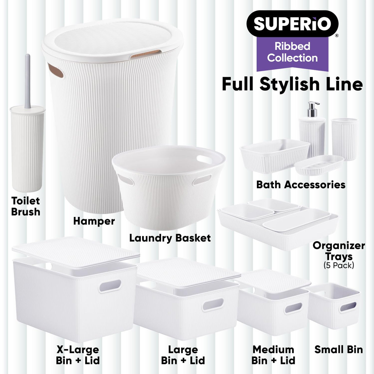 Superio Decorative Plastic Basket Open Home Storage Bins Organizer Baskets, Medium, White (8 Pack)
