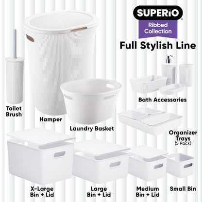 Superio Decorative Plastic Basket Open Home Storage Bins Organizer Baskets, Medium, White (8 Pack)