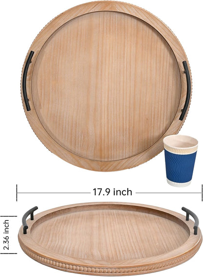 SwallowLiving 18Inch Brown Wooden Beaded Serving Tray with Handle Decorative Rustic Tray for Coffee