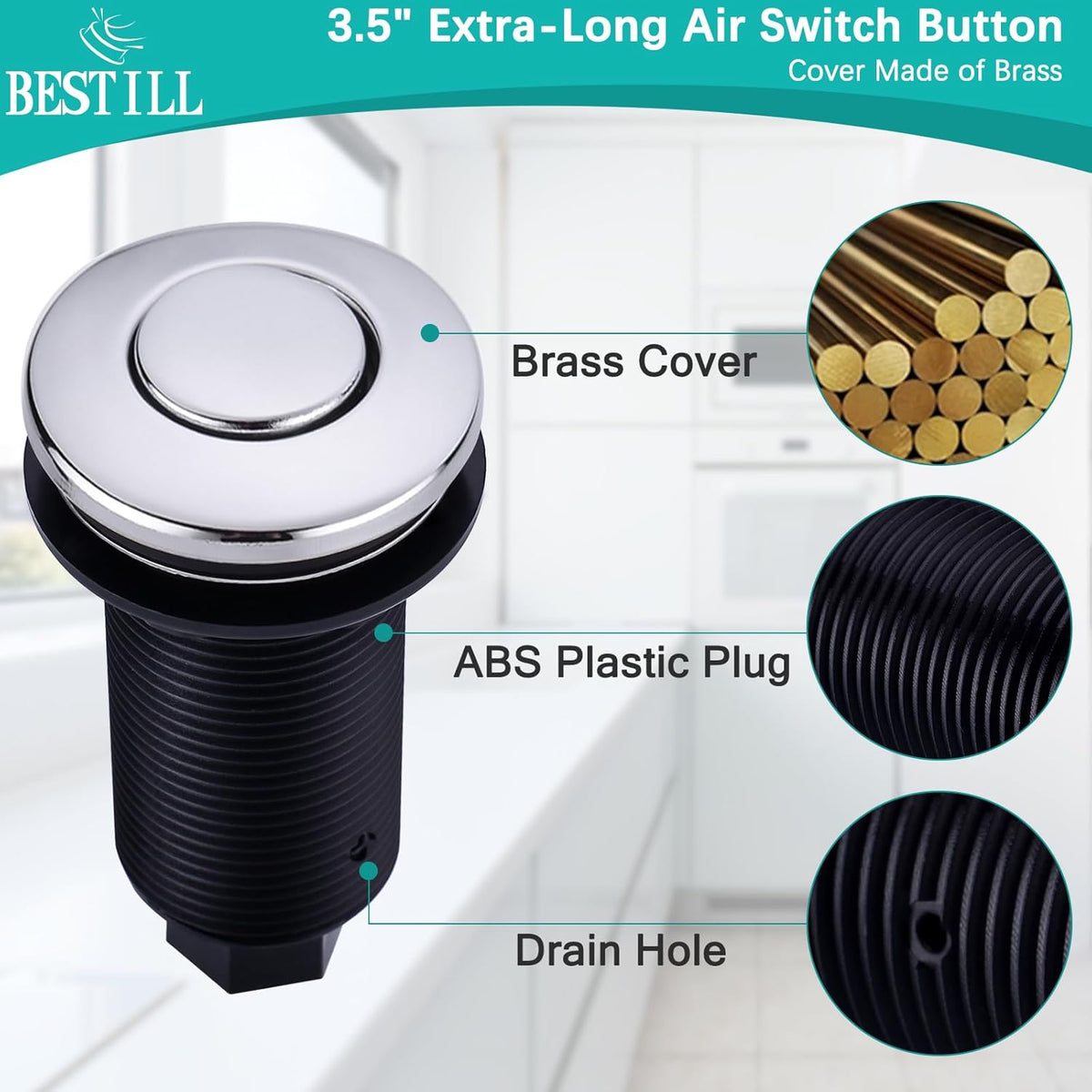 BESTILL Garbage Disposal Air Switch Kit - UL Listed, Cordless Sink Top Switch Button for Waste