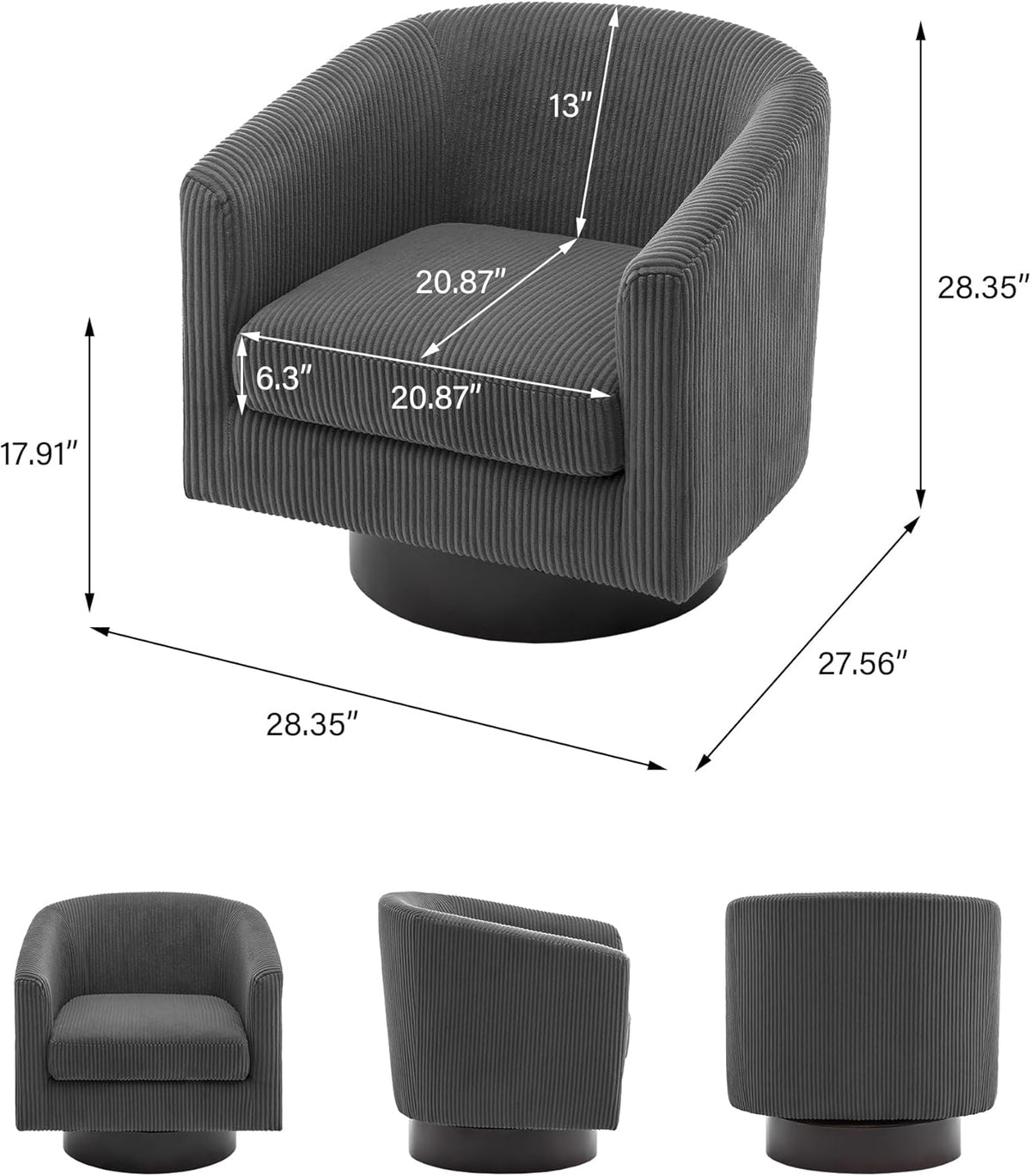 Swivel Barrel Accent Chair, Modern Round Corduroy Fabric Arm Chair for Living Room, Bedroom, Comfy